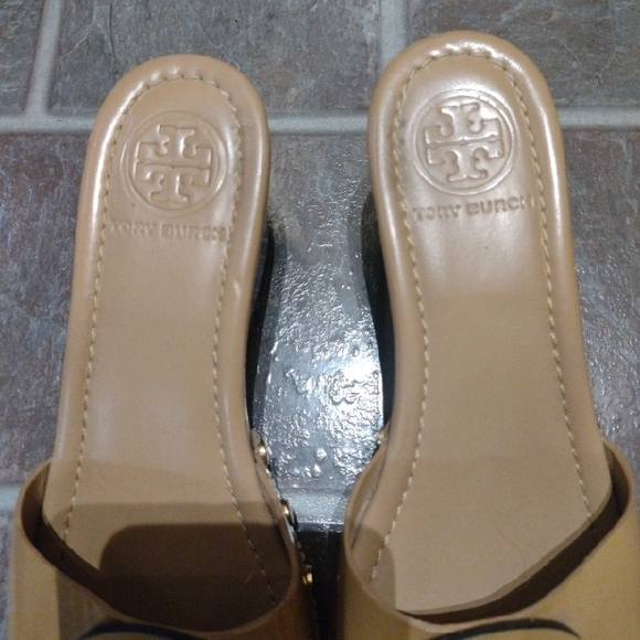 Tory Burch Classic Tan Brown Nude Platform Slide Wood Clog Sandals Size 6 - Picture 6 of 11